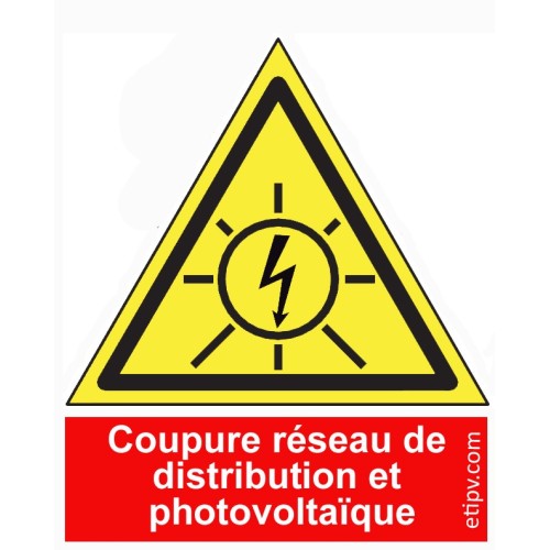 Etiquette Adh. 4x4.5 cms "Coupure réseau de distribution et photovoltaïque"