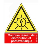 Etiquette Adh. 4x4.5 cms "Coupure réseau de distribution et photovoltaïque"