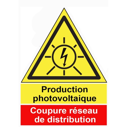 Etiquette Adh. 4x5.5 cms"Production Photovoltaïque - Coupure Réseau de Distribution"