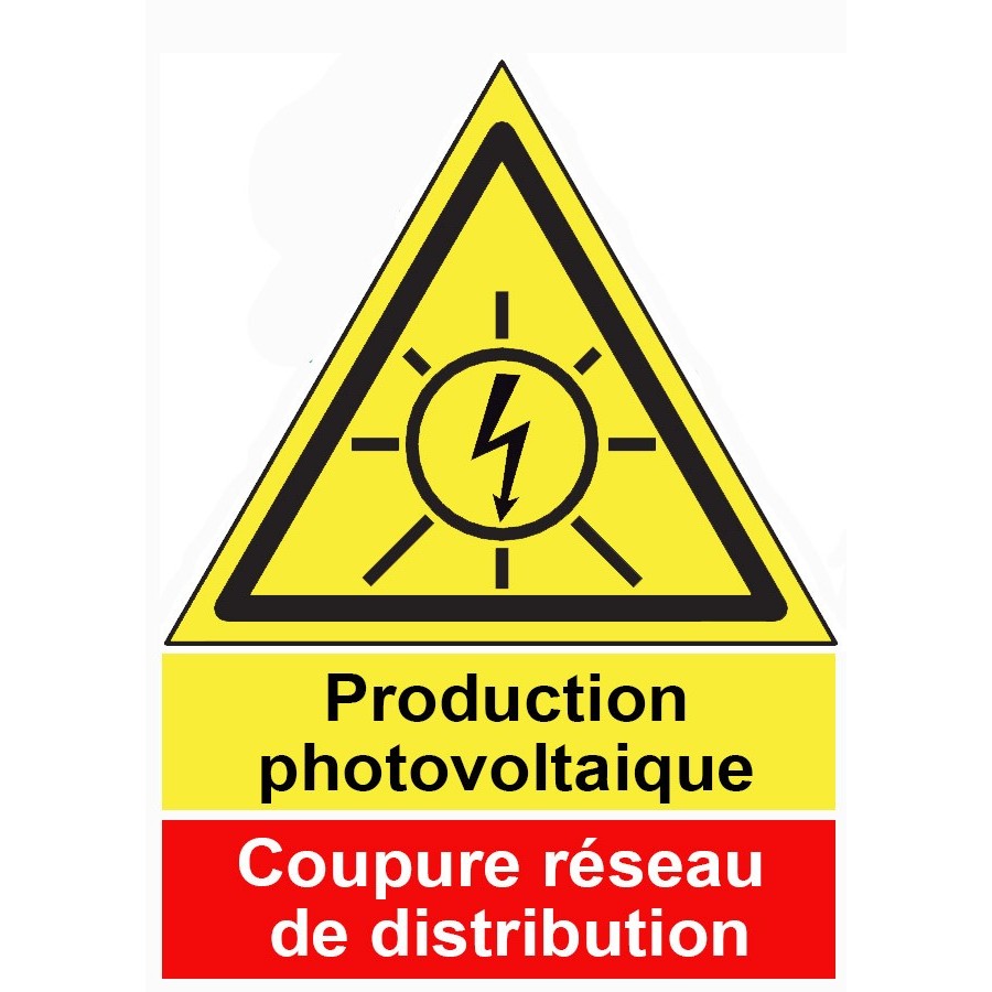 Etiquette Adh. 4x5.5 cms"Production Photovoltaïque - Coupure Réseau de Distribution" Etiquette Adh. 4x5.5 cms"Production Photovoltaïque - Coupure Réseau de Distribution"
