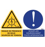 Etiquette Adhésive "Risque présence DEUX ... et Isoler les sources..."