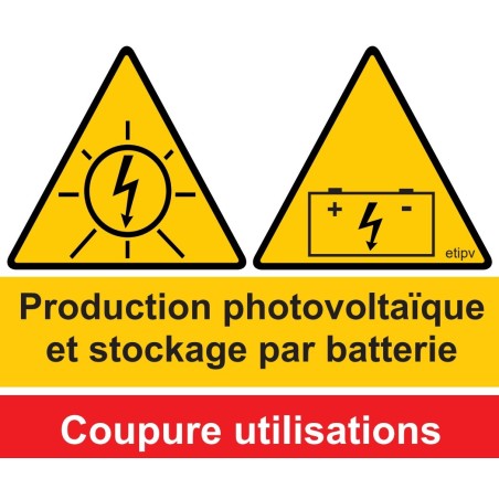 Etiquette Adhésive "Production photovoltaïque et stockage par batterie - coupure utilisations"