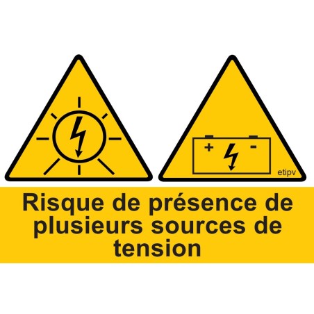 Etiquette Adhésive "Risque présence plusieurs sources de tension" installation avec Batteries"