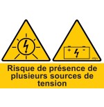 Etiquette Adhésive "Risque présence plusieurs sources de tension" installation avec Batteries"