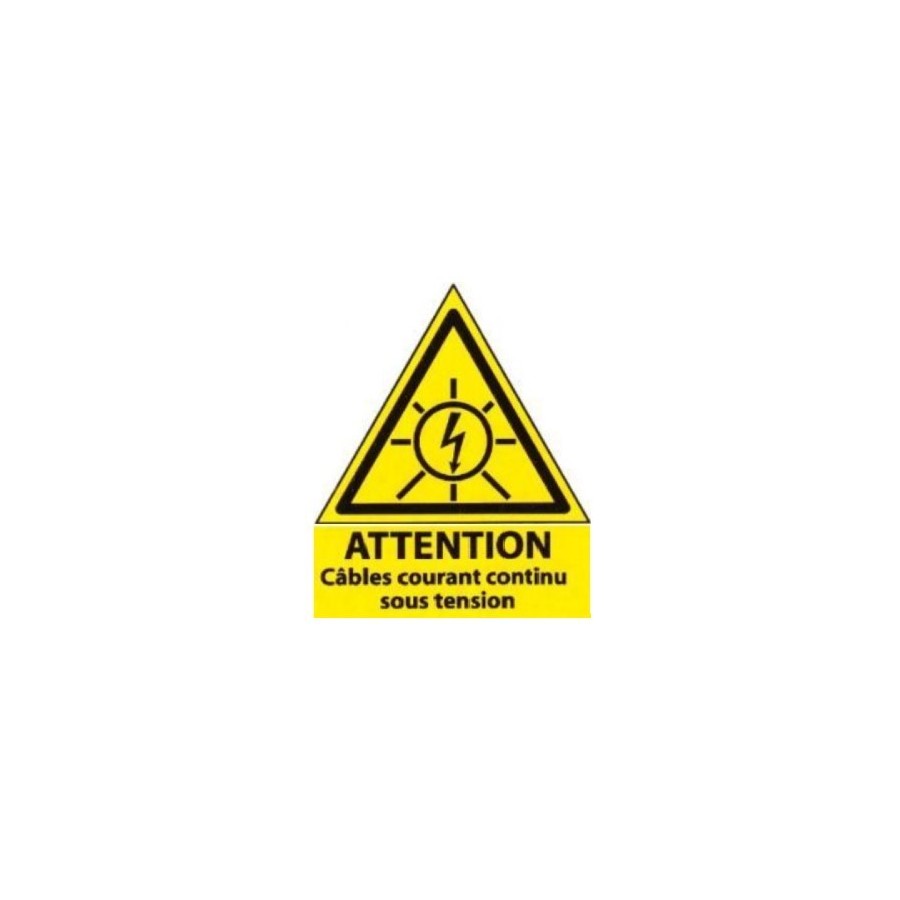 Plaque 5x5 cms RIGIDE PVC "Attention Courant Continu sous Tension" Plaque 5x5 cms RIGIDE PVC "Attention Courant Continu sous Tension"