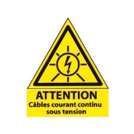 Plaque 5x5 cms RIGIDE PVC "Attention Courant Continu sous Tension"