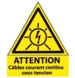 Plaque 5x5 cms RIGIDE PVC "Attention Courant Continu sous Tension"