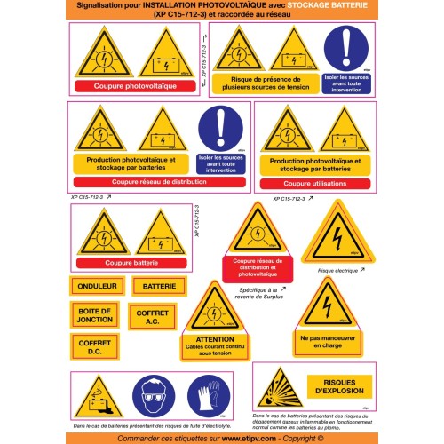Planche 16 etiquettes photovoltaiques kit résidentiel AVEC BATTERIE