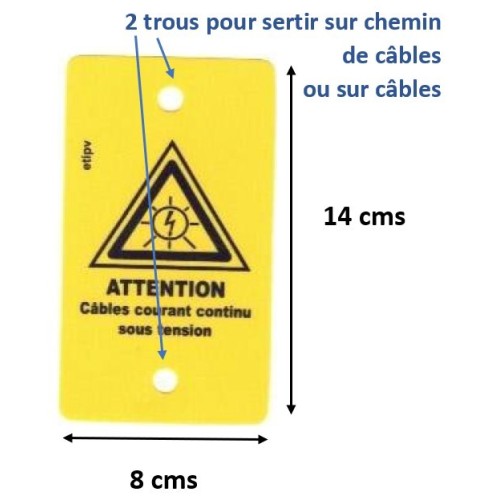 Etiquette PVC 14x8 cms "Attention Câbles courant continu sous tension"