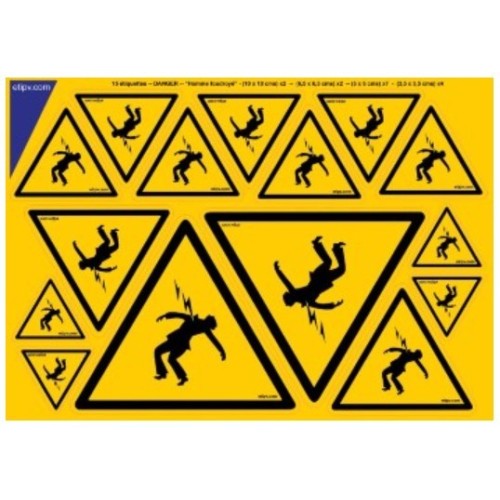 Planche 15 étiquettes Danger électrique - homme fourdroyé