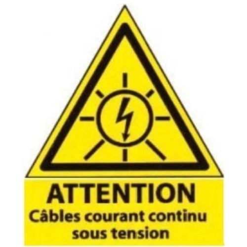 Plaque 5x5 cms RIGIDE PVC DILOPHANE "Attention Courant Continu sous Tension"
