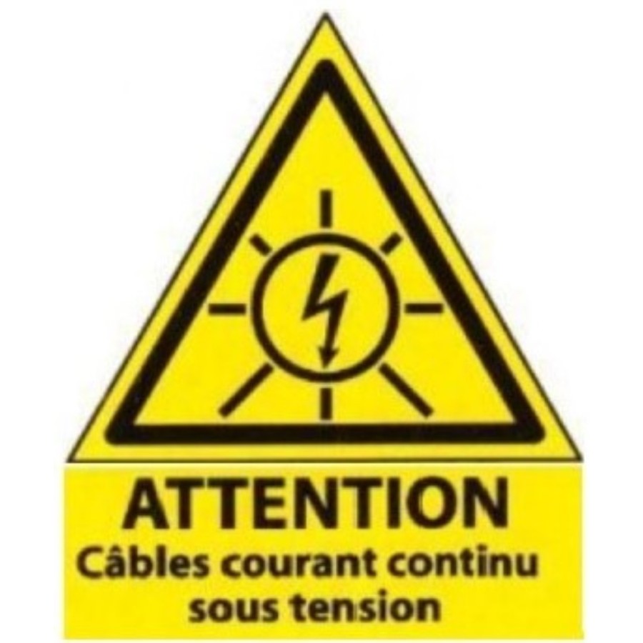 Plaque 5x5 cms RIGIDE PVC DILOPHANE "Attention Courant Continu sous Tension"