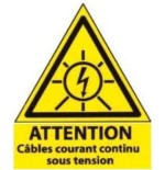 Plaque 5x5 cms RIGIDE PVC DILOPHANE "Attention Courant Continu sous Tension"