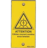 Plaque 10x5 cms RIGIDE PVC GRAVOPLY ULTRA à sertir ou coller "ATTENTION Courant Continu sous Tension"