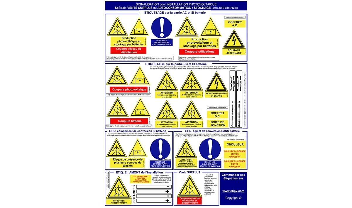 Nouveauté : planches spécifiques étiquettes pour installations raccordées au réseau avec stockage ou non raccordées Nouveauté : planches spécifiques étiquettes pour installations raccordées au réseau avec stockage ou non raccordées
